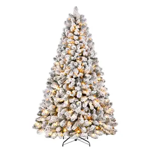 Black Friday Deal! Pre-Lit Snow Flocked Christmas Tree 4–9FT with Warm Lights – Perfect Holiday Home Décor