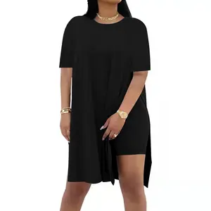 Women Plus Size 2 Piece Outfits Short Sleeve Tunic Tops and Skinny Biker Shorts Sets Tracksuits Clothing