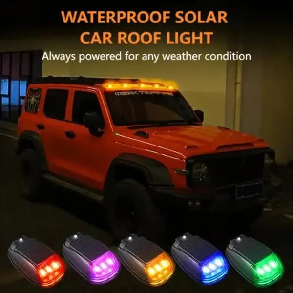 5-Pack Waterproof Solar Car Roof Lights - Wireless LED Cab Vehicle Accessories with Remote Control, 7-Color Changing, No-Drill Magnetic/Adhesive Mount for Truck, SUV