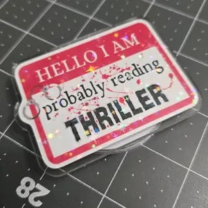 Magnetic Collapsible Grip/Stand for Kindle, ipad, E-Readers, Smart Phones | Probably Reading Thriller Name Tag Design | Handmade