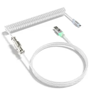 MAMBASNAKE C01 Ultra RGB Coiled Keyboard Cable,Pro Custom USB-C Aviator Cable for Gaming Keyboards,Stable Dual-Sleeved Design,2m Type-C to USB-A Hyper-Speed,Detachable Metal Aviator, Type C Wired