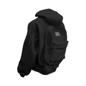 Simple solid color hoodie with matching backpack hoodie, casual and stylish. The hoodie is comfortable and textured, while the backpack is practical and versatile, easily creating a casual trendy style. Hoodie with backpack Black Sweatshirts