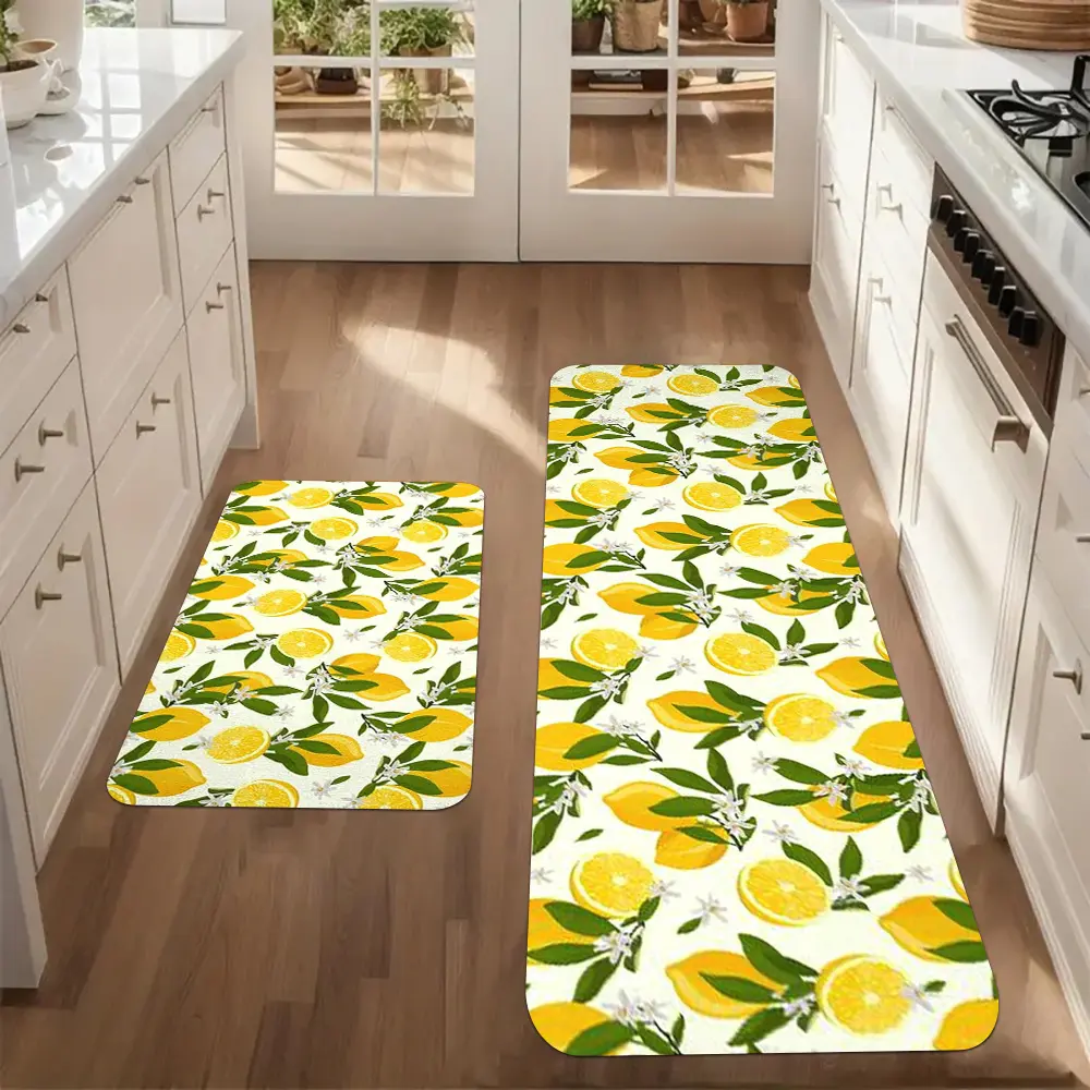 2/3pcs, Home Aesthetic Decor, Kitchen Set Rug, Featuring a Fruit Pattern, Lemon Printed Rug, Cozy Household Carpet, Washable, Kitchen Rug, Made of Plush Material - Soft And Comfortable, Suitable for Bedroom, Living Room, Dining Room, Kitchen