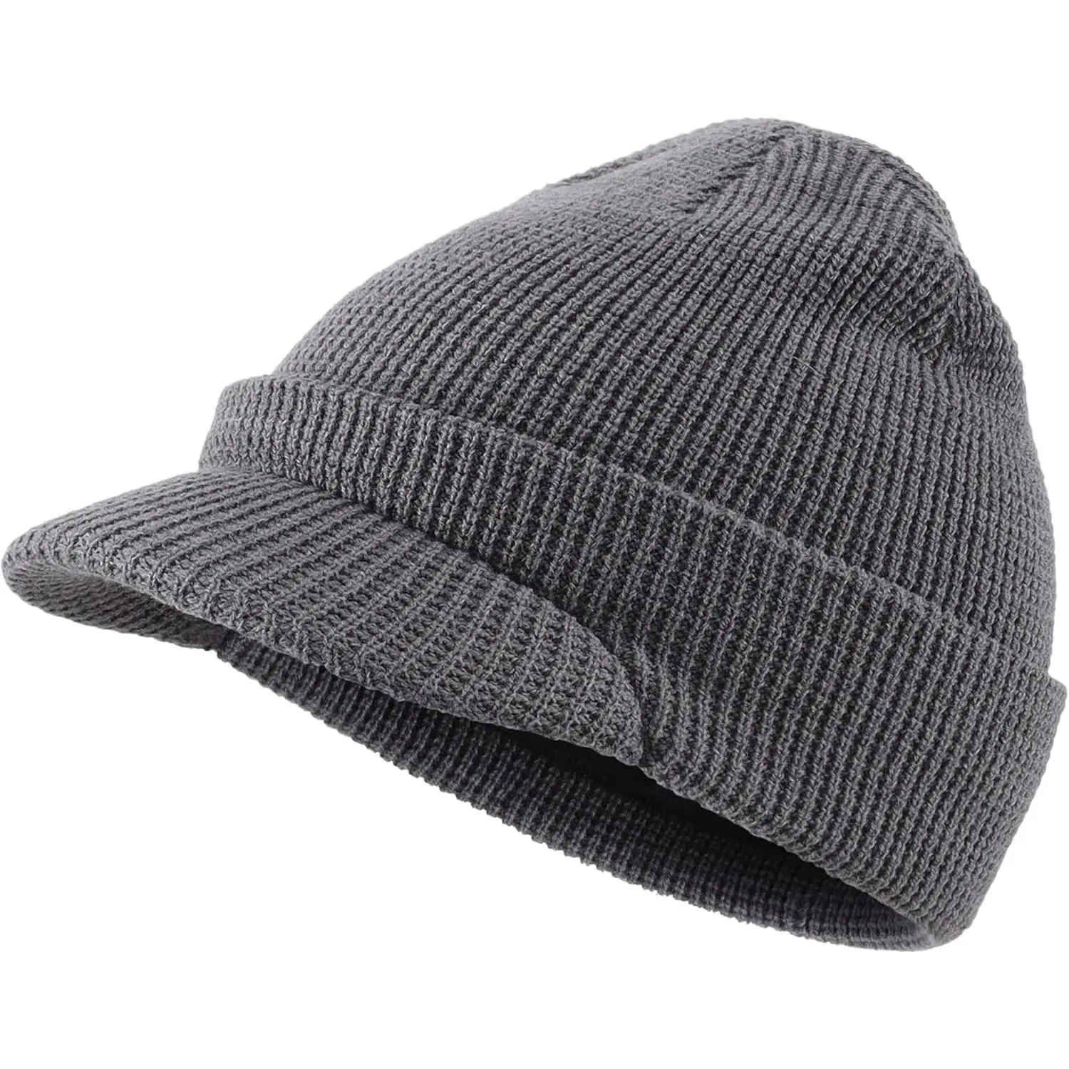 Mens  Blend Winter Hat Double-Layer Warm Knit Pre- Visor Beanie Brimmed Beanies Hat for Men Women