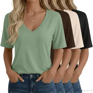 Pack Women's Half Sleeve Shirts V Neck Tops Elbow Length Loose Fit Straight Hem T Shirts Casual Summer TeesXXSilentSerenity3