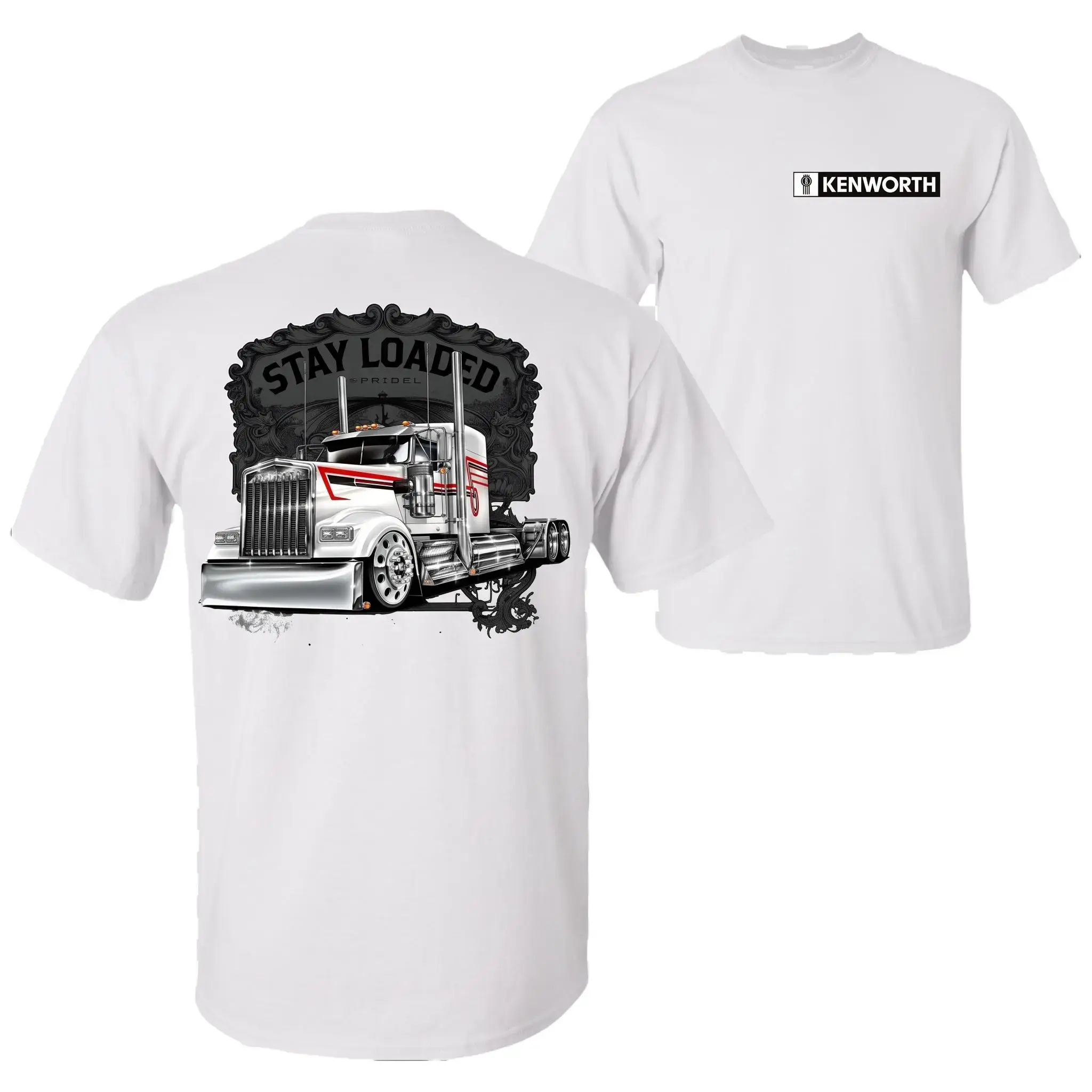 Kenworth Stay Loaded Semi Truck T-Shirt – Custom Big Rig Graphic Tee Featuring Chrome White Semi Trailer Design, Bold Retro Heavy Duty Trucker Apparel Novelty Gift for Truckers, Menswear Medium Men's