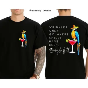 Wrinkles Only Go Where Smiles Have Been TShirt, Palm Tree Jimmy Buffett Memorial Both Sides, Jimmy Buffett