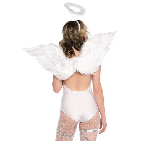 Leg Avenue Women's Cute Sexy Feather Angel Wings & Halo Headband Piece Costume Accessory Kit - Matching Fits Women's Halloween/Angel Theme, Black & White, One Size/Plus Size, Casual Party Dresses