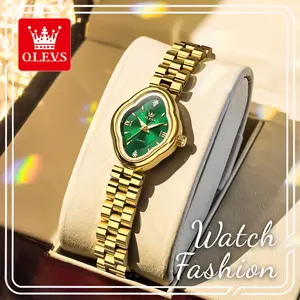 OLEVS 5666 New Luxury Women's Quartz Watch, Malachite Inspired Geometric Dial, Luminous Date Waterproof Elegant Fashion Ladies Wristwatch, Ideal Gift for Her