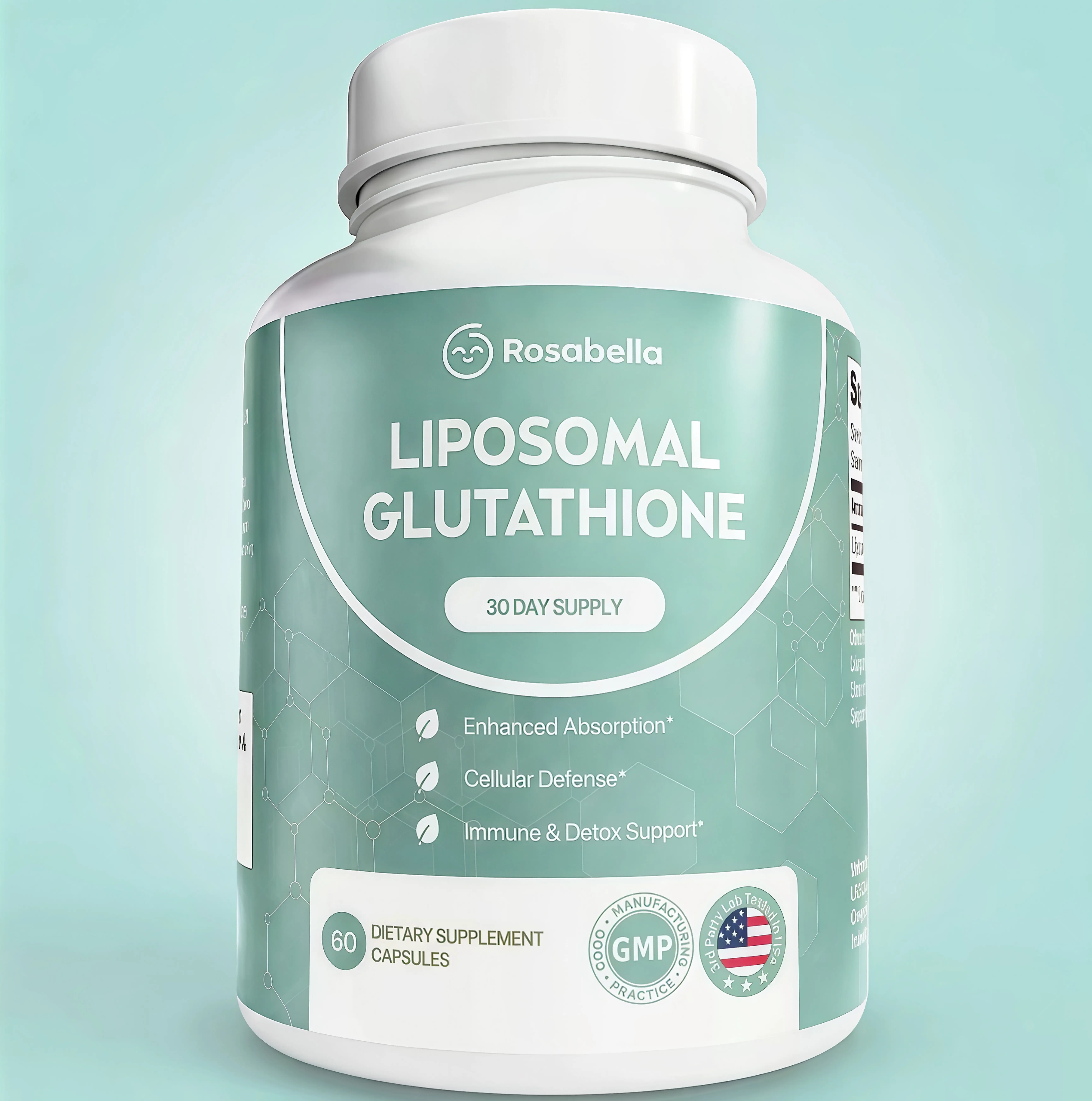 Liposomal Glutathione Capsules KD– Skin Glow, Immune & Detox Support (60 Count) - Rosabella