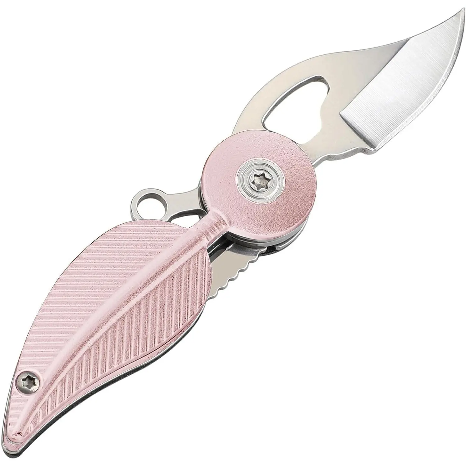 Women's BY-105 Anodized Aluminum Pocket Knife - Compact Fold, Pocket Carry, Lightweight, Cute Stylish Keychain with Chain, for Mail Opening, Package Cutting, Pink, Aluminum Handle, Casual, Cutting Mail, Stainless Steel, Carry Pocket Knives