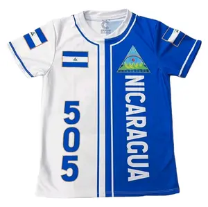 505 Nicaragua Bandera y Triangulo Jersey - White & Blue, Short Sleeve, National Emblem Design, Ideal for Sports and Team Events