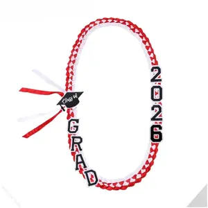 2026 Graduation Lei Unisex, Hand-Woven Blue Braided Ribbon with GRAD Letters & Cap Charm, Adjustable Money Holder with Safety Pins, Ideal for Class of 2026 Graduation Ceremony & Party Favors