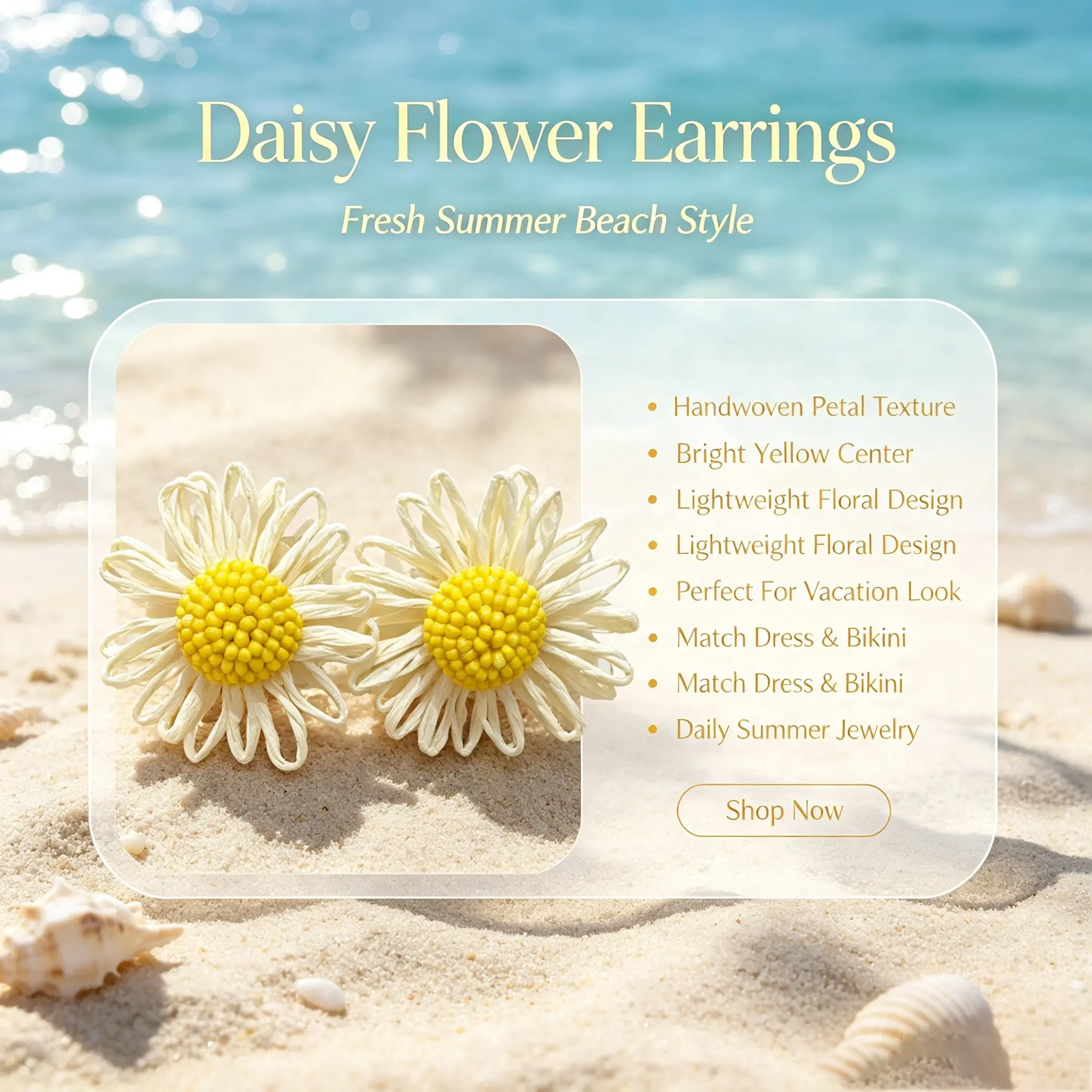 Daisy Flower Earrings Fresh Summer Beach Style Handwoven Petal Texture Bright Yellow Center Lightweight Floral Design Perfect For Vacation Look Match Dress & Bikini Daily Summer Jewelry