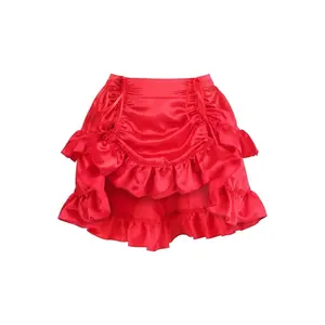 Red Satin Ruched Bustle Skirt