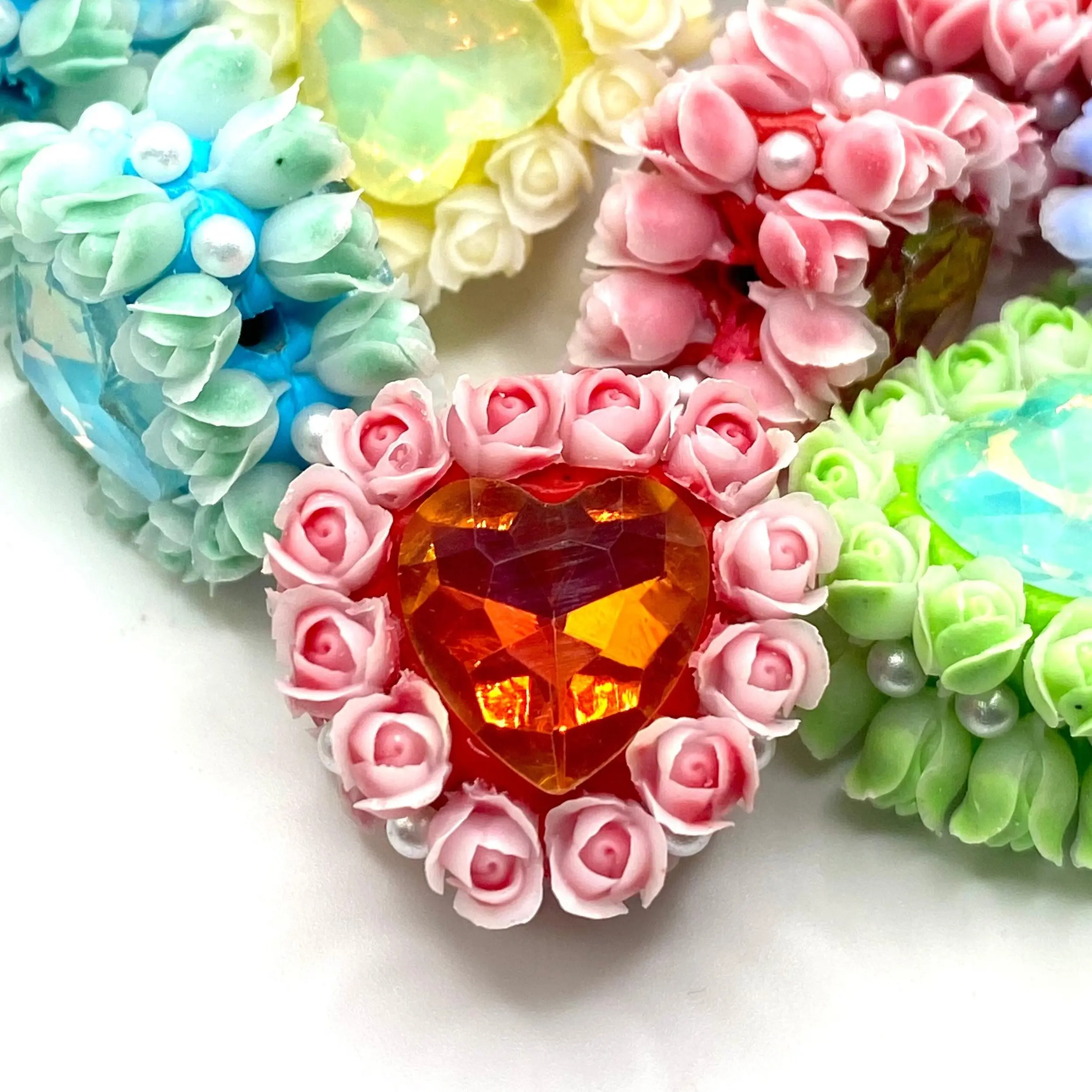 5pcs Heart of Roses Fancy Beads - Jewelry Making DIY Craft Supplies Rose Heart Shape Beads Beaded Pen Supply