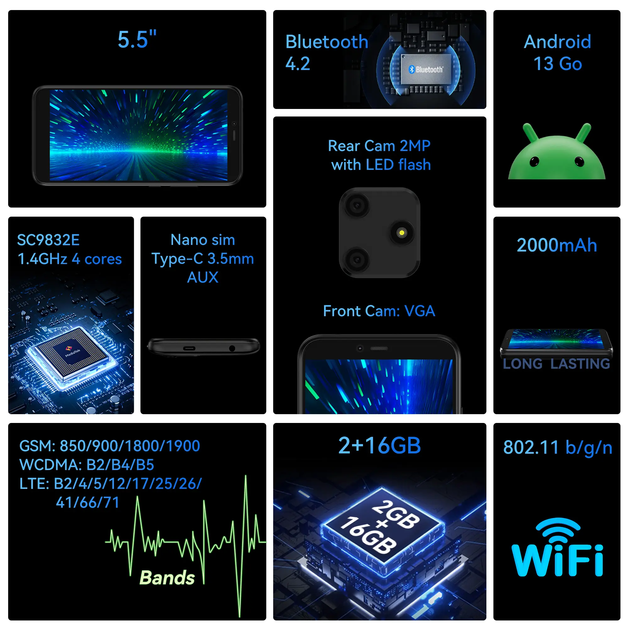 A56】(Live only) FOXXD Unlock Smartphone – 5.5-inch Screen, 2GB