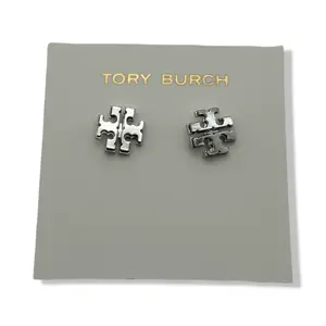 Pre-Owned Tory Burch Women's Small Logo Stud Earrings (Tory Silver) - B0BP8J6449