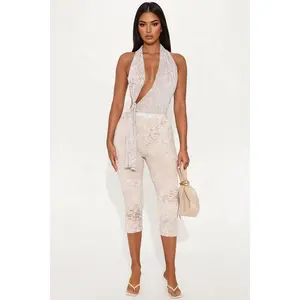 Mariah Animal Print Halter Capri Jumpsuit - Nude