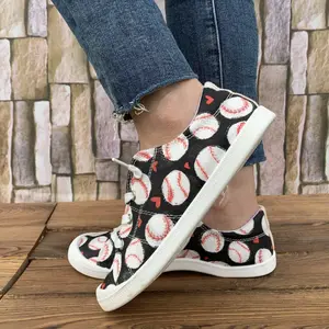 Stylish Baseball Print Canvas Shoes - Women's Casual Lace Up Outdoor Low Top Sneakers with Lightweight Design and Breathable Fabric Quick-Dry Non-Slip Aqua Men's Ownthegame Basketball Mesh Water Waterproof Hiking Boots safety shoe casual quick Wide Width