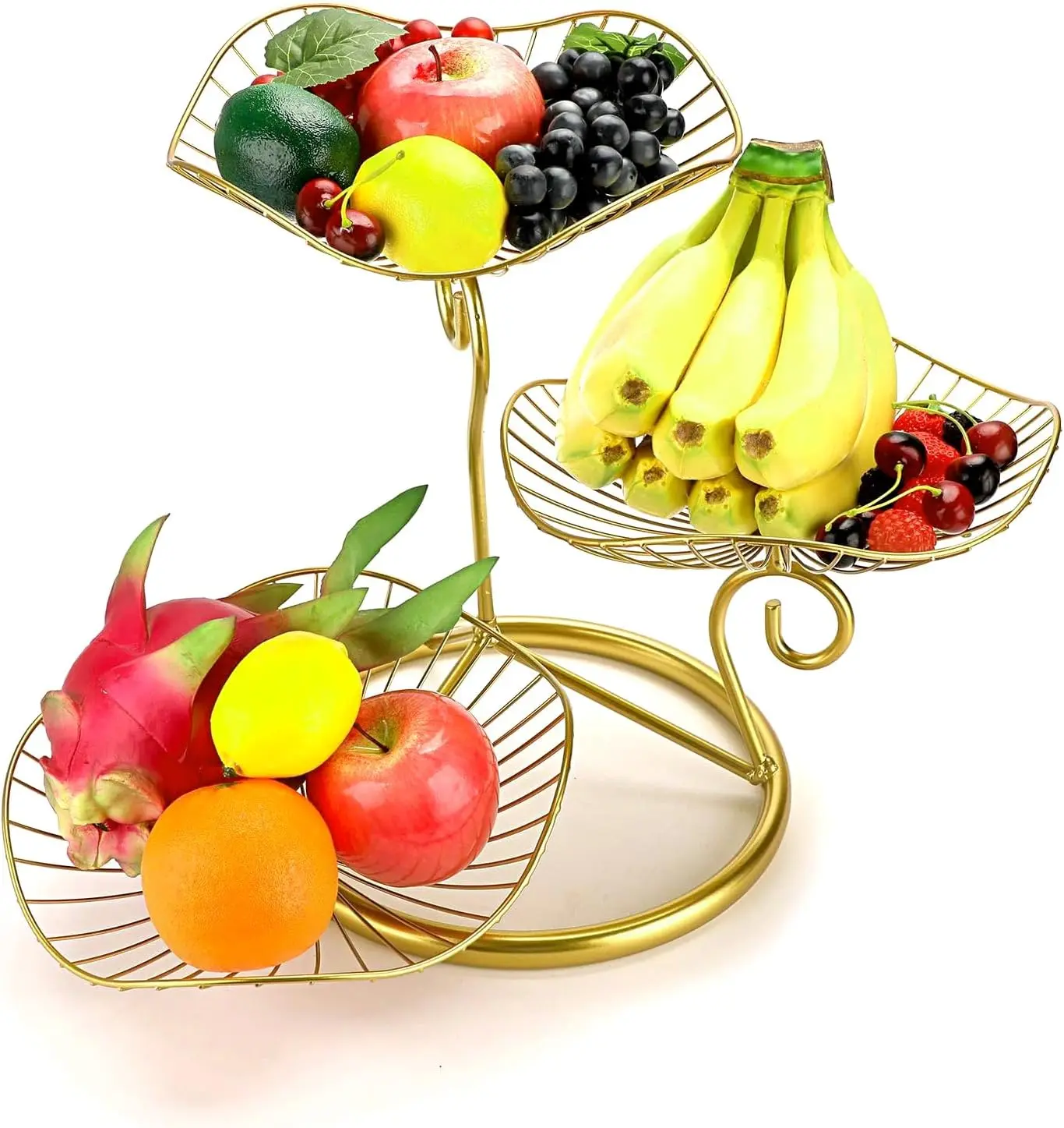 3-tier fruit and vegetable basket, fruit and vegetable storage cart, wire storage basket for onions and potatoes, fruit bowl, gold organizer racks