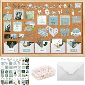 162 Pcs Green Christian Faith Prayer Board Kit for Women, Vision Board Supplies Set with Bible Verse Cards Stickers Envelopes Pins, for Home Church Wall Decor