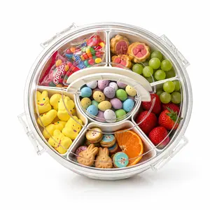 Divided Serving Tray with Lid and Handle Stackable Snackle Box Container for Fruits Candy Organizer Portable Spinning Rounded Veggie Tray for Kitchen Party Travel and Picnic 1 PACK tiktokshopspringglowup