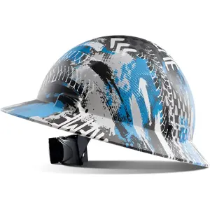 Full Brim Hard Hat, OSHA Construction Work Approved, Premium Blue Pattern Design, FRP Safety Helmet with 4 Point Adjustable Ratchet Suspension, Class C