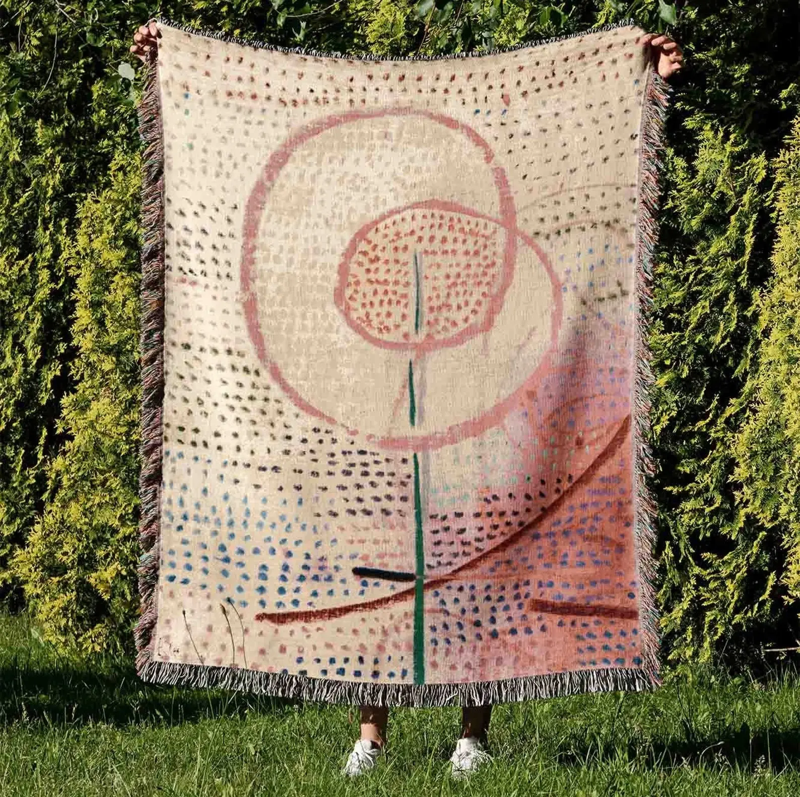 Woven Cotton Throw Blanket, Woven Vintage Art Tapestry, Fringed Wall Hanging, Picnic Blanket, Gift For Cotton Anniversary, Beach Blanket