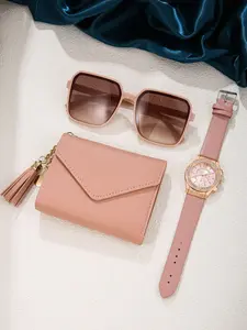 Women's Watch Set with Rhinestone Strap, Soft / Envelope Bag, Fashion Sunglasses, Perfect Gift for Women, Accessories Set