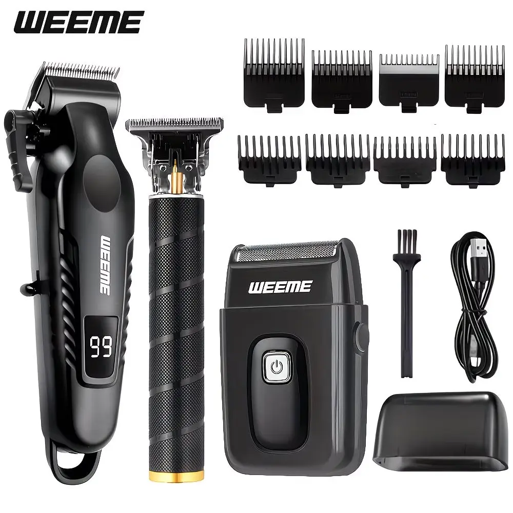 Weeme Men's Haircut Set, Electric Razor with Alloy Blade, Metal Body Trimmer, LCD Display, Cordless, Home & Travel Use, Cordless Hair Cutting