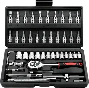 46 Pieces 1/4 inch Drive Socket Ratchet Wrench Set, with Bit Socket Set Metric and Extension Bar for Auto Repairing and Household