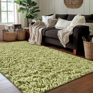 TABAYON Springtok Green Shaggy Area Rug For Living Room,Fluffy Bedroom Aesthetic Floor Carpets,High Pile Soft Throw Plush Rug For Kids Playroom,