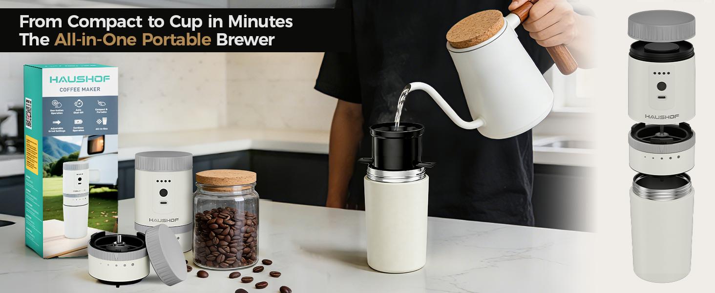 #backtoschool HAUSHOF Portable Coffee Grinder, Camping Coffee Makers, Portable Burr Coffee Grinder and Brewing Kit, Rechargeable, Personal Cordless Coffee Maker for Car, Camping, for Home Use #backtoschool HAUSHOF Portable Coffee Grinder, Camping Coffee Makers, Portable Burr Coffee Grinder and Brewing Kit, Rechargeable, Personal Cordless Coffee Maker for Car, Camping, for Home Use