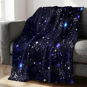 Ultra Soft Galaxy Star Print Fleece Blanket, Silky Smooth Flannel for Skin-Friendly Touch, Warm & Cozy Lightweight Throw, Perfect for Sofa, Bed & Camping Trips