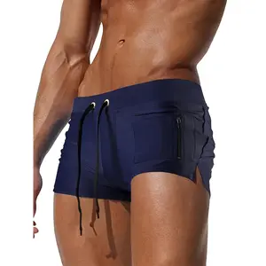 Men's Quick-Dry Swim Shorts with Zipper Pockets, Drawstring Waistband & Adjustable Straps - Navy Blue, Perfect for Beach, Pool & Water Sports