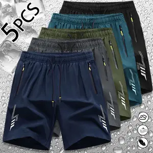Pack of 5 men’s solid-color zip-pocket shorts—summer  wear that’s comfortable and , multifunctional, and stretchy at the waistband. Men’s  sports  for everyday wear TikTok Shop deals, s Quick-Dry Athletic Elastic Shorts Set summer