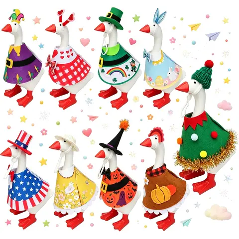 Soft Felt Desk Goose Outfit Accessory Set - 9-Piece 7in Hat & Soft Yarn Clothes, Colorful Cute Ornament for Magnetic Desk Geese/Duck Statues, Festive Wear Ideal Gift for Quirky Lovers, Halloween Decor