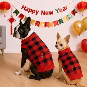 Plaid Print Pet Sweater, Soft Warm Pet Knitwear for Small Dogs, Casual Comfortable Pet Clothes for Autumn & Winter, Dog & Cat Clothing Supplies, Husky Clothes, Christmas Gift