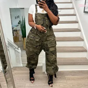 Casual style women's multifunctional jumpsuit camouflage work uniform loose version daily wear autumn jumpsuit