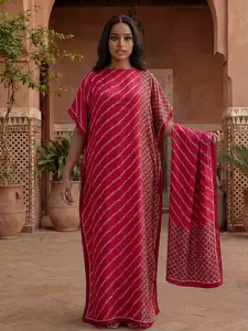 Women's Chain Design Pattern Robe Set, Casual Fashion Long Dress + Headscarf Scarf Hairband, Beach Sun Protection Satin Silk Shawl