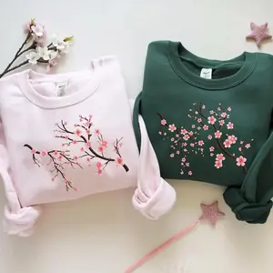 [Made in US] Embroidered Cherry Blossom Sweatshirt T-shirt Hoodie: Sakura Floral Shirt