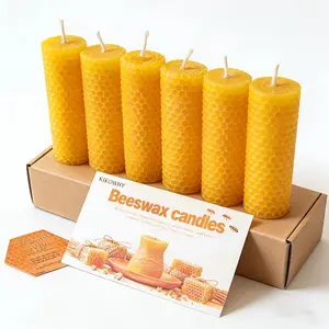 4-inch honey scented beeswax candles, 6 high-quality smokeless and tear free cylindrical candles, used for home decoration, lover gifts, wedding decoration, Floral candle