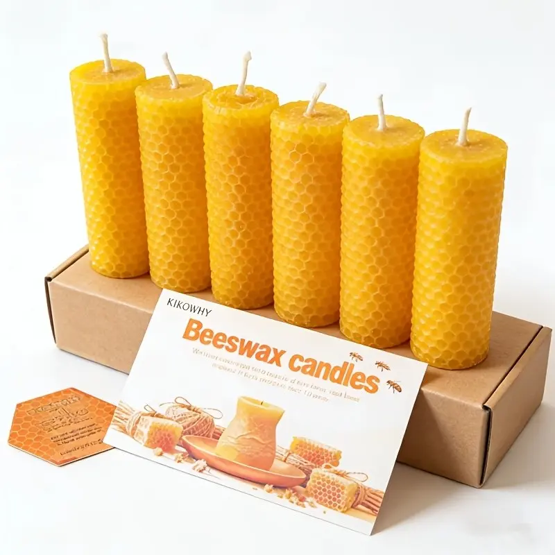 4-inch honey scented beeswax candles, 6 high-quality smokeless and tear free cylindrical candles, used for home decoration, Romantic candle gift, lover gifts, wedding decoration, Home Decor Supplies, Floral candle, Scented Candles Set