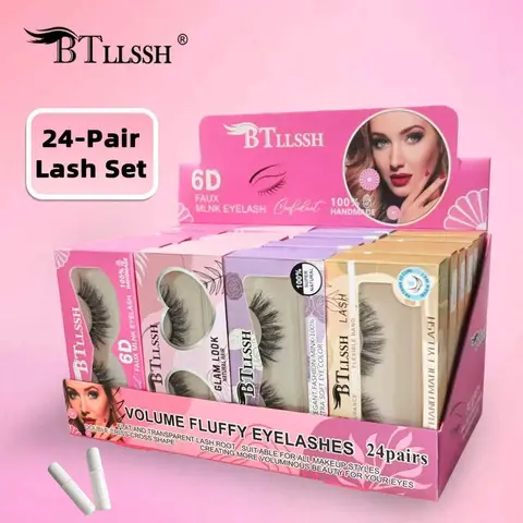 HZ24B1 BTLLSSH 24 Pairs 18mm 6D Fluffy Strip False Eyelashes 4 Styles Single Length Reusable Volume Fake Lashes For Makeup Beginners Daily Party Wedding Cosplay