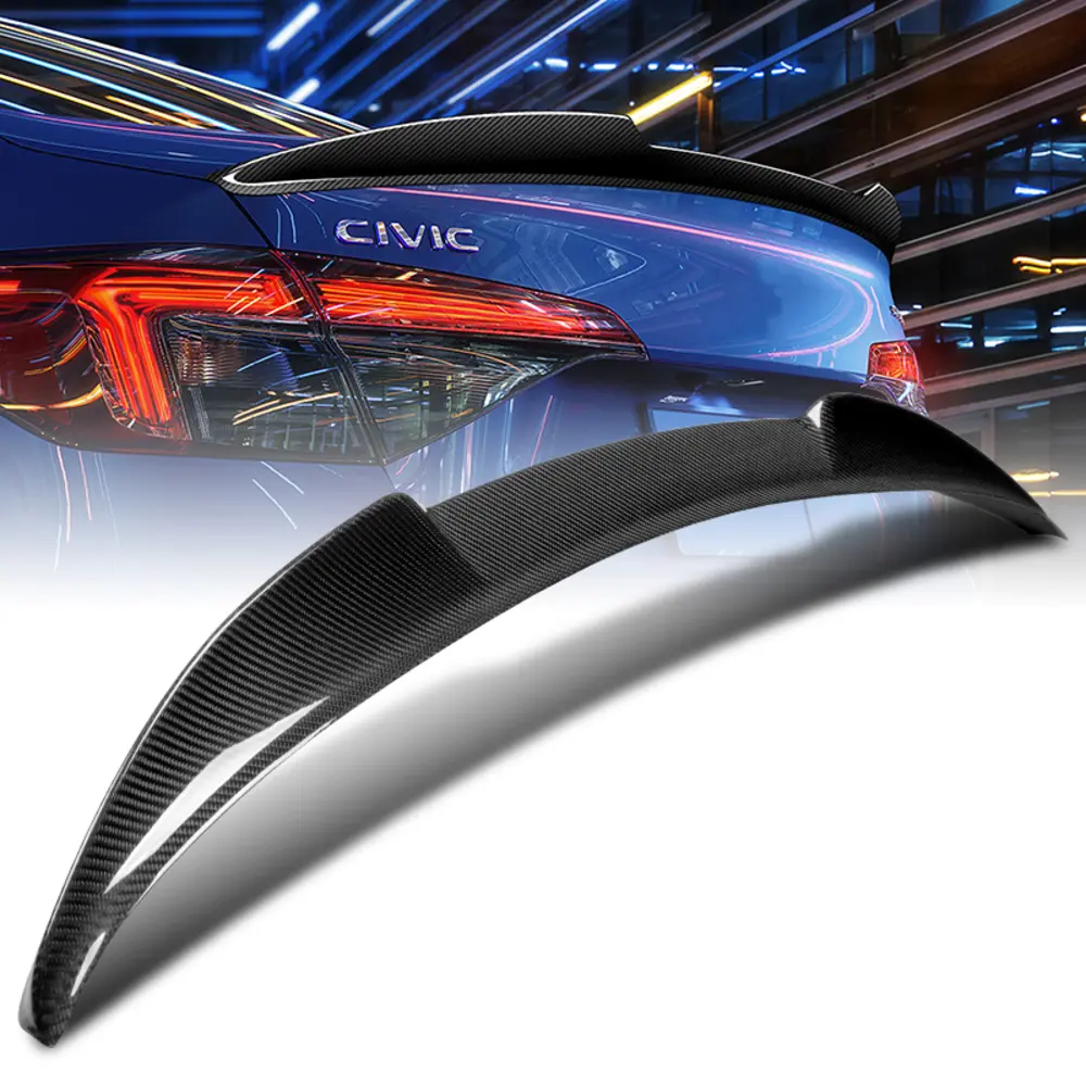 Real Carbon Fiber Rear Trunk Lid Spoiler Wing JDM V-Style For 2022 - 2025 Honda Civic EX LX Si Sport Touring i-Style Sedan / 4-Door Only