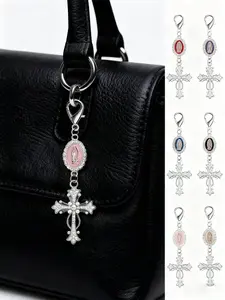 Christian Cross Keychain with Pearl and Diamond Charm, Bag Pendant, Wallet Accessory, Perfect Gift for Weddings, Back-To-School, Ramadan, Birthdays, Keychain for Bags