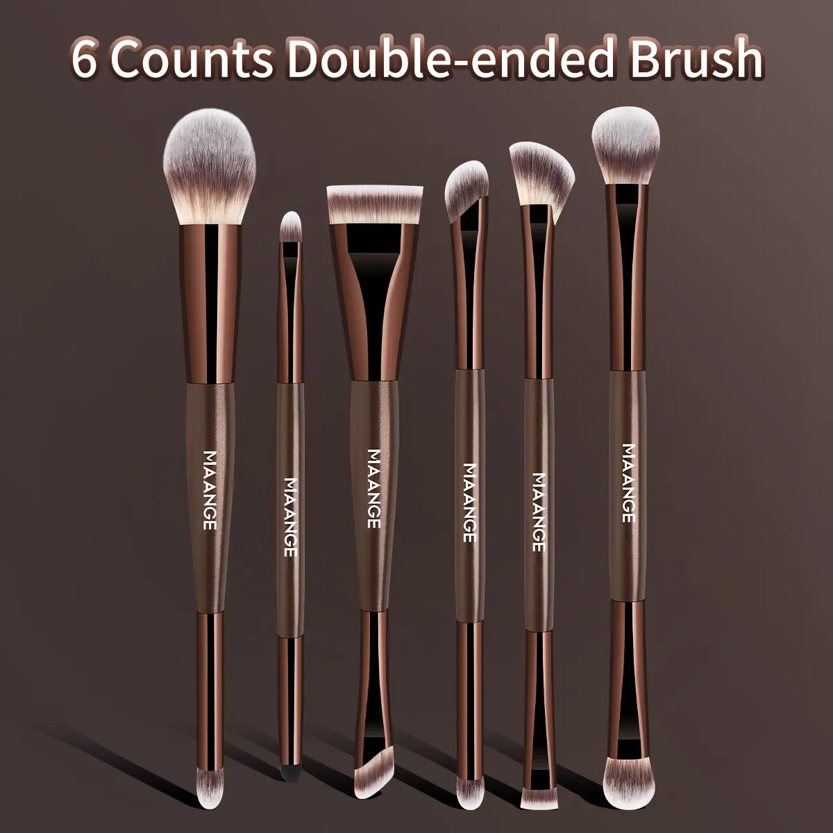 MAANGE 6pcs Dual-Ended Makeup Brush Set,Fan-shaped Eyeshadow Brush & Eyeliner Brush,Angle Eyeshadow Brush & Eyeshadow Brush,Eyelid Brush & Blending Brush,Flat Brush & Crescent Brush,Detail Brush & Lip Brush,Travel Makeup Tools, Cosmetic Brushes