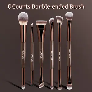 MAANGE 6pcs Dual-Ended Makeup Brush Set,Fan-shaped Eyeshadow Brush & Eyeliner Brush,Angle Eyeshadow Brush & Eyeshadow Brush,Eyelid Brush & Blending Brush,Flat Brush & Crescent Brush,Detail Brush & Lip Brush,Travel Makeup Tools, Makeup Brushes Set