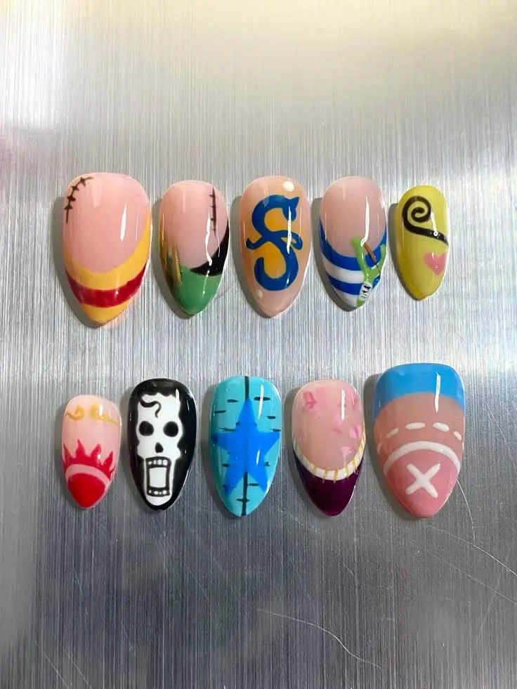 Toner APiecer Anime Press On Nails | Hand-Painted Character Symbol Nail Art | Custom Handmade Kawaii Reusable False Nails| FREE Adhesive Tabs  Nail File Cuticle Stick